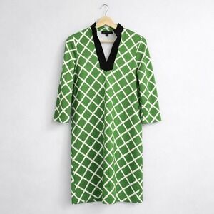 Brooks Brothers Green Lattice Print Dress 3/4 Slve Cotton Preppy Classic Resort